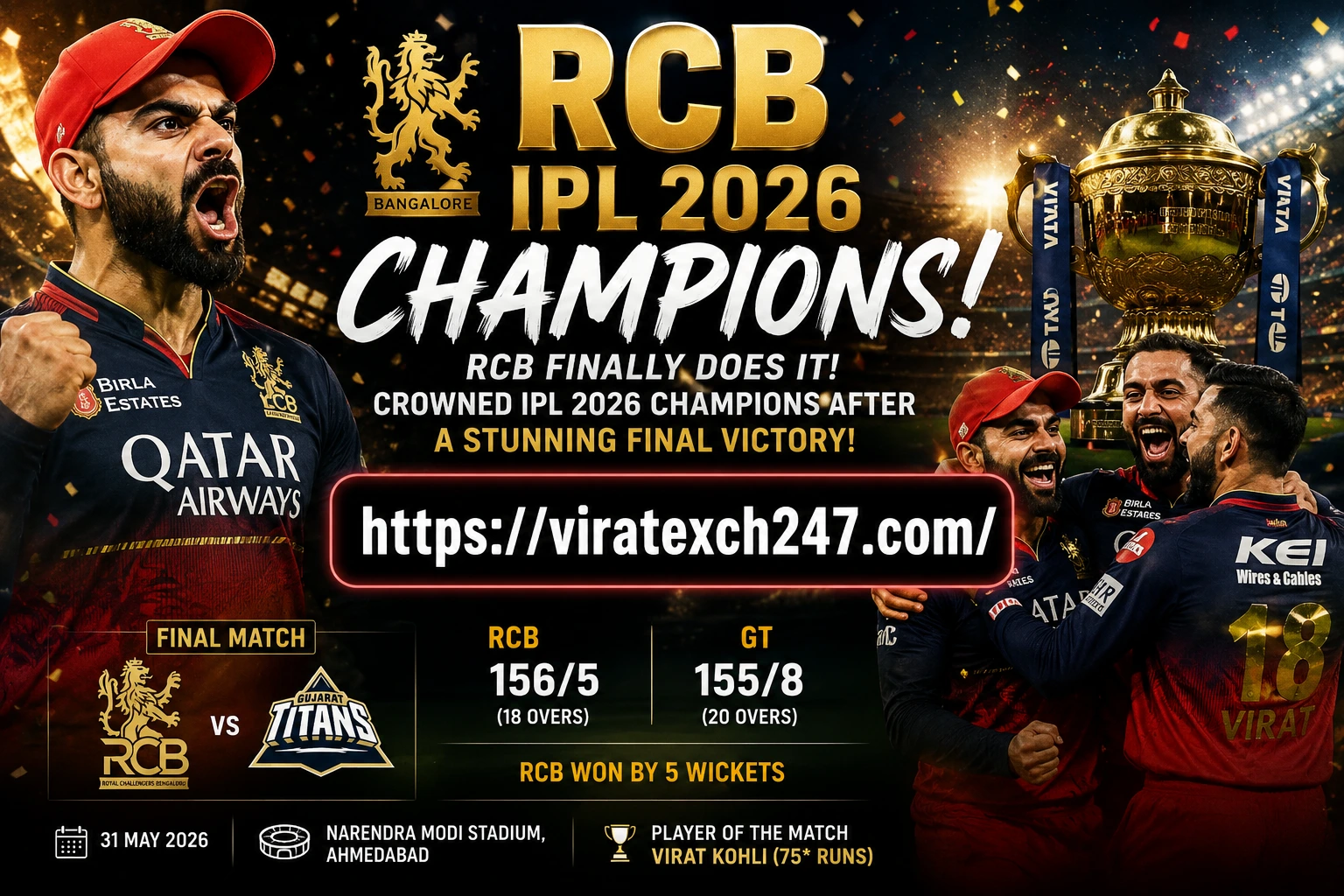 RCB Finally Does It! IPL 2026 Champions After Stunning Final Victory Over GT